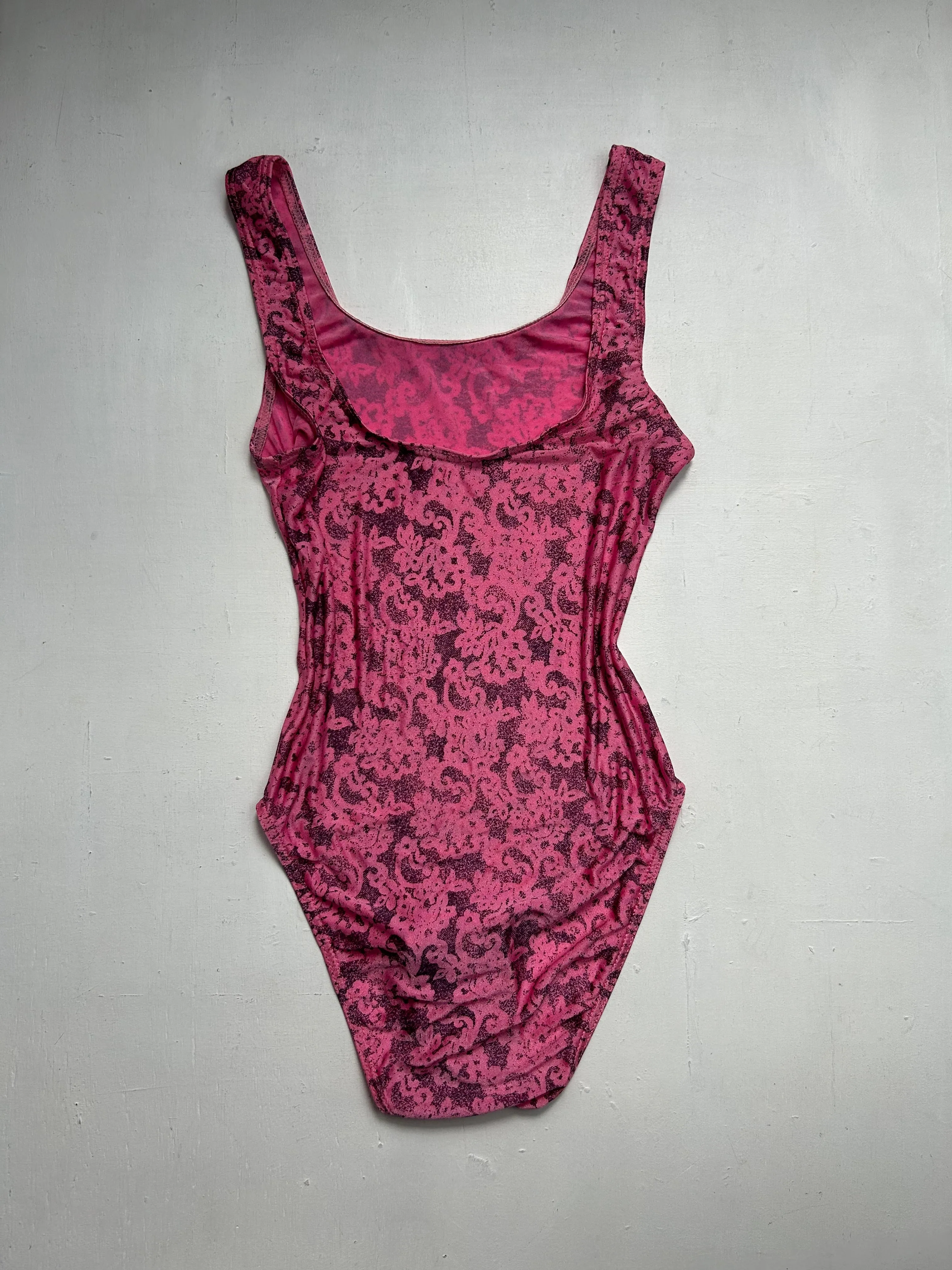 Pink floral print blue y2k vintage swimsuit body (S)