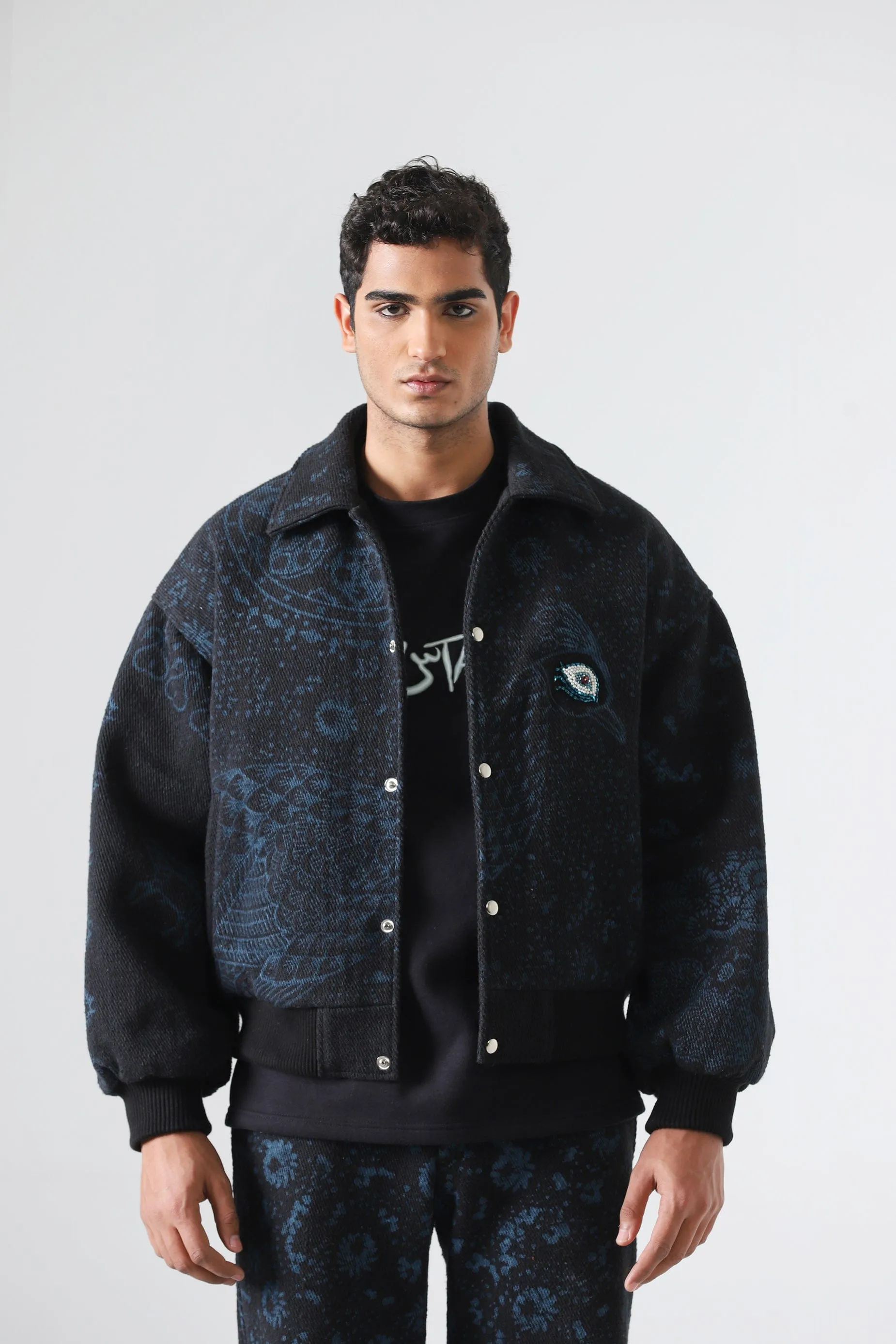 "EYE OF THE STORM" BLOCK PRINT BOMBER JACKET