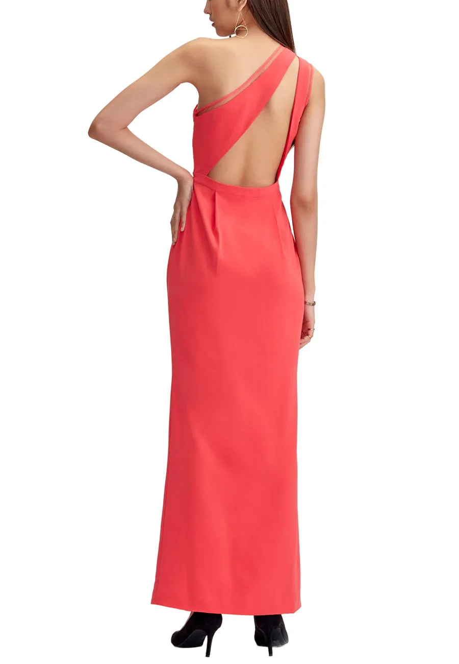 Red Stella One Shoulder Asymmetrical Cutout Maxi Dress