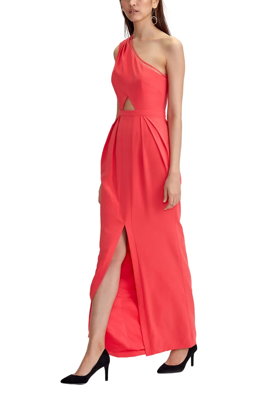 Red Stella One Shoulder Asymmetrical Cutout Maxi Dress