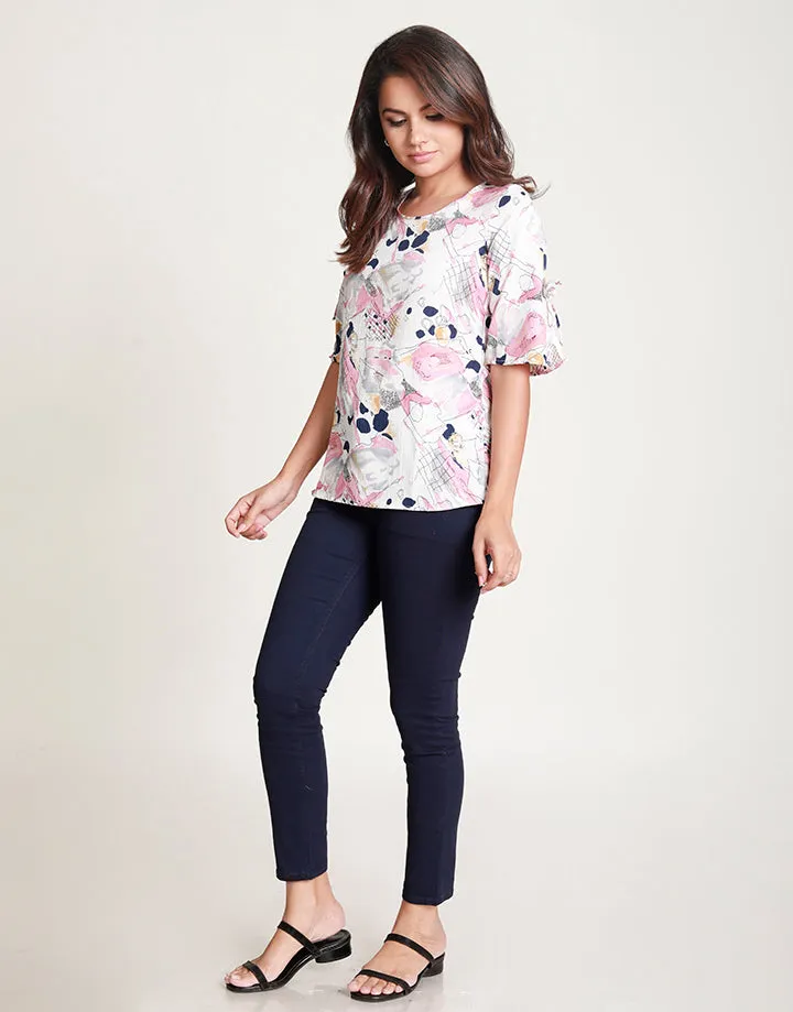 Round Neck Printed Top