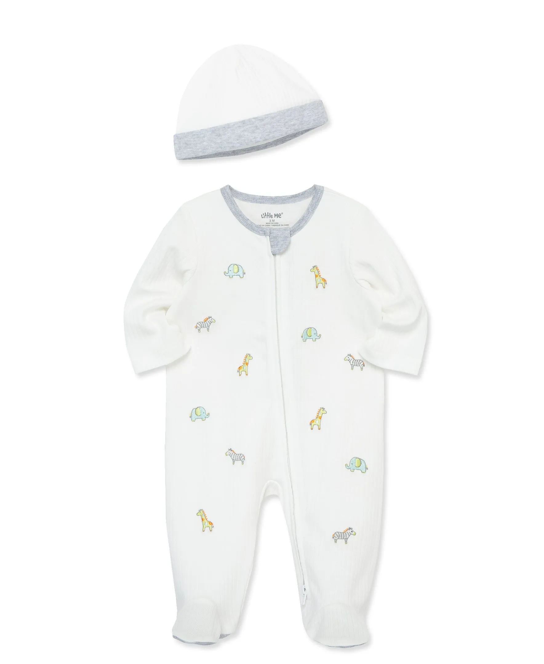 Safari 2-Way-Zip Footed One-Piece & Hat