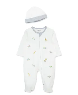 Safari 2-Way-Zip Footed One-Piece & Hat