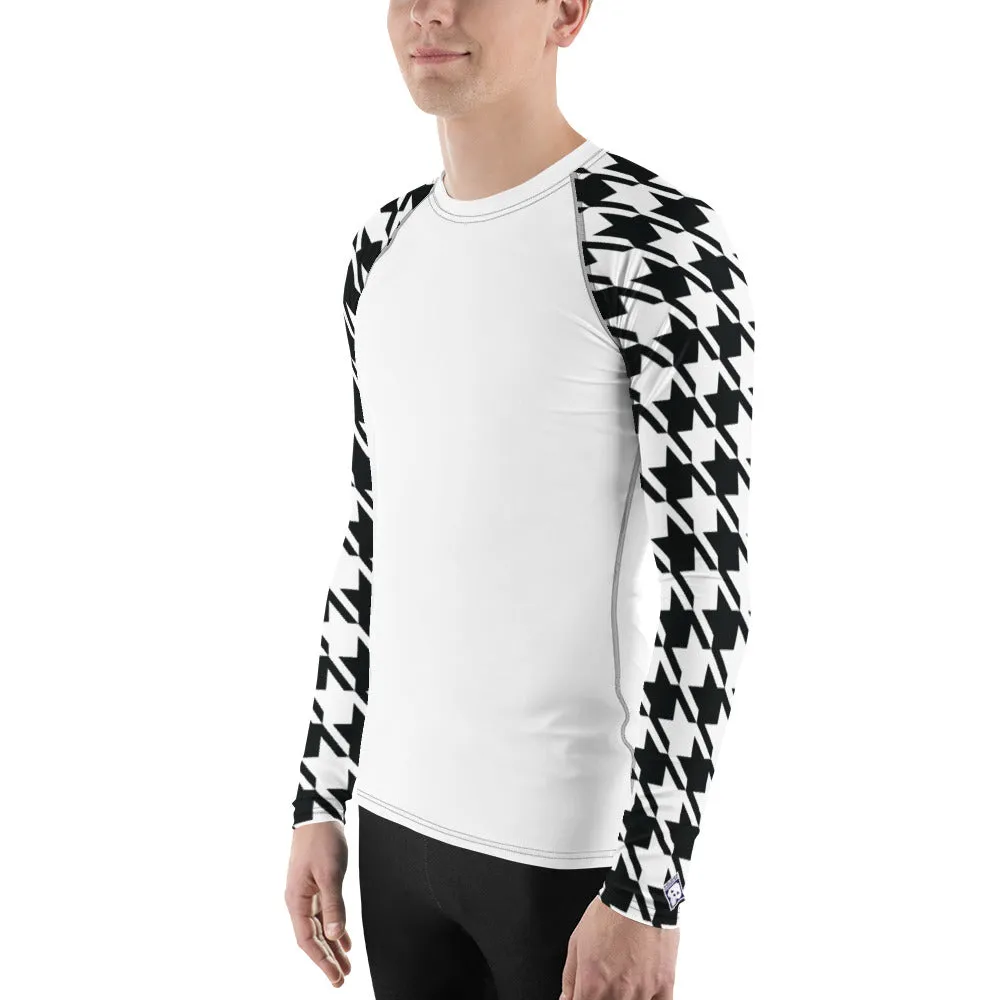 Sharp Style: Men's Houndstooth BJJ Compression Shirt Blanc