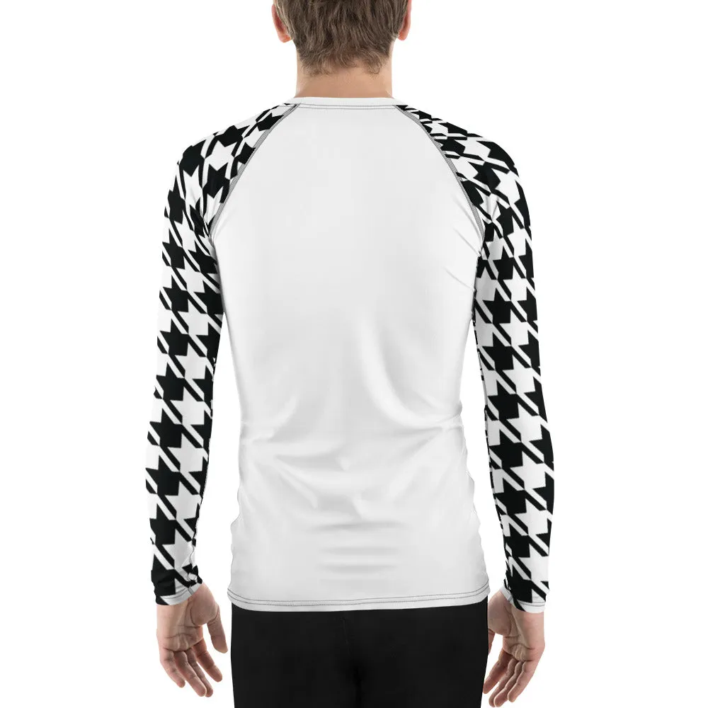 Sharp Style: Men's Houndstooth BJJ Compression Shirt Blanc