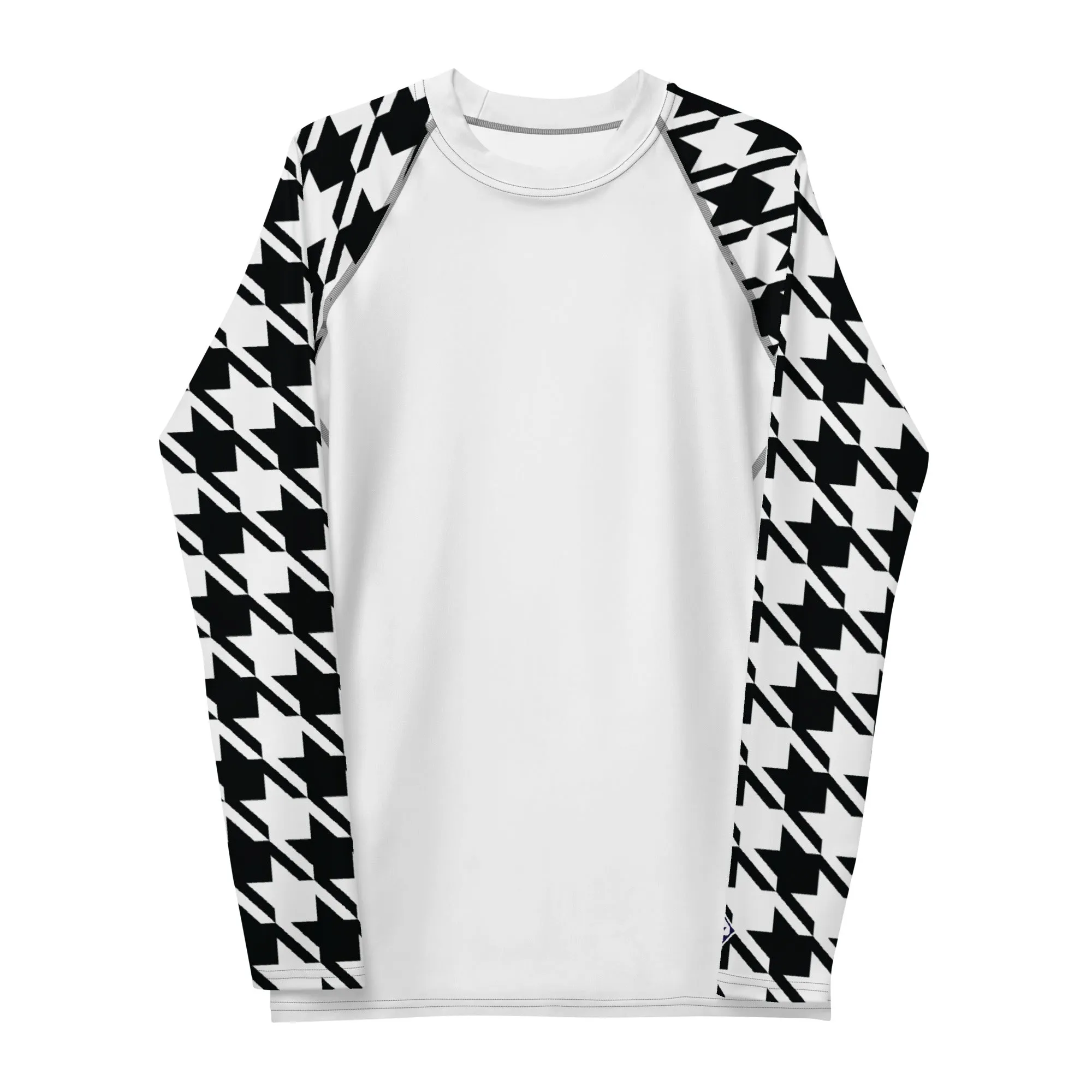 Sharp Style: Men's Houndstooth BJJ Compression Shirt Blanc