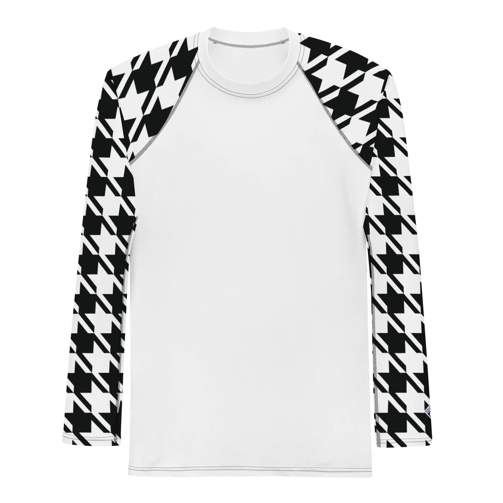 Sharp Style: Men's Houndstooth BJJ Compression Shirt Blanc