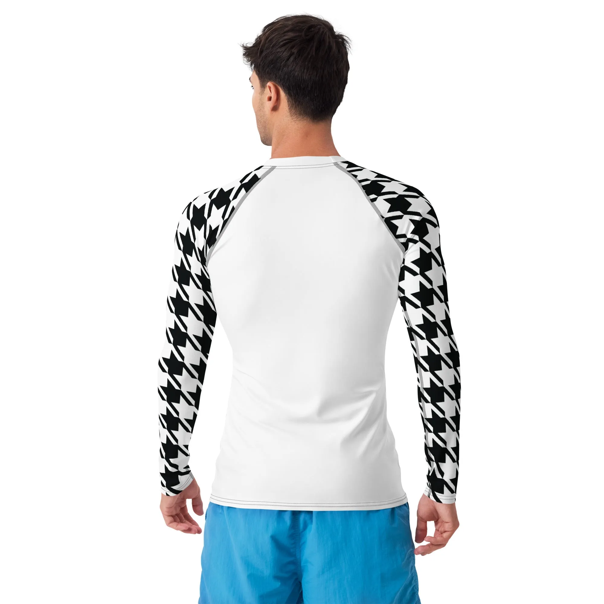 Sharp Style: Men's Houndstooth BJJ Compression Shirt Blanc