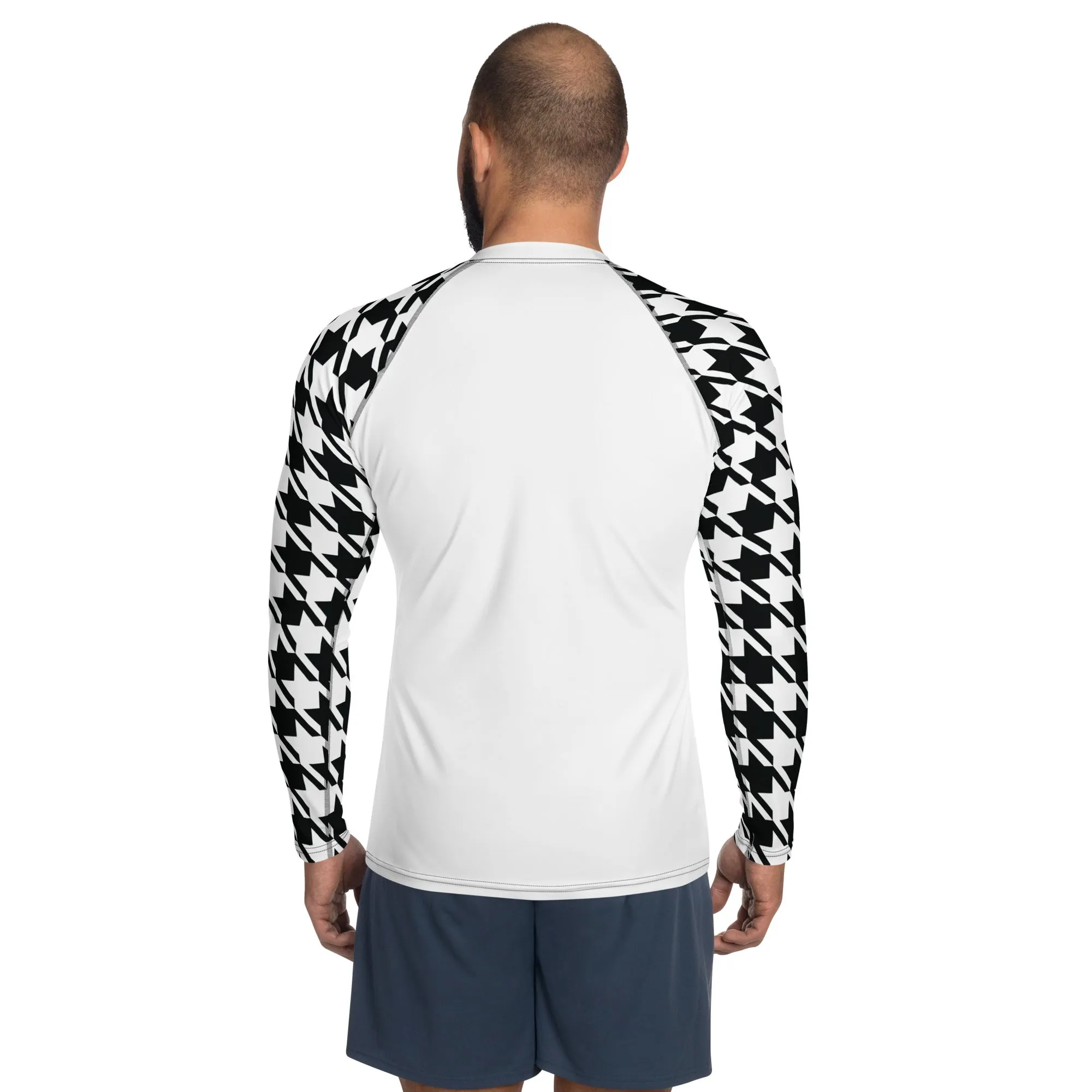 Sharp Style: Men's Houndstooth BJJ Compression Shirt Blanc