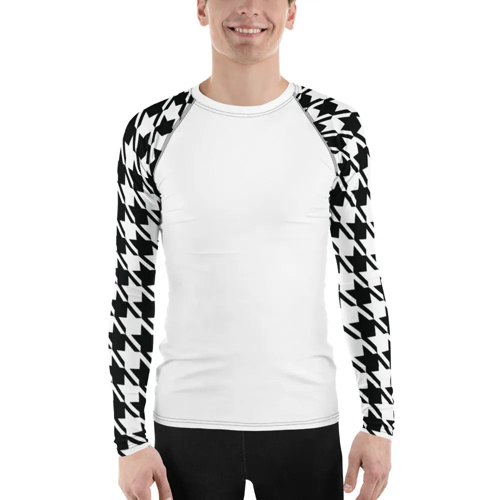 Sharp Style: Men's Houndstooth BJJ Compression Shirt Blanc