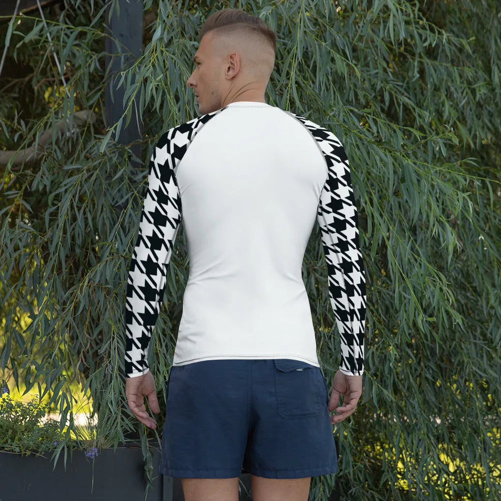 Sharp Style: Men's Houndstooth BJJ Compression Shirt Blanc