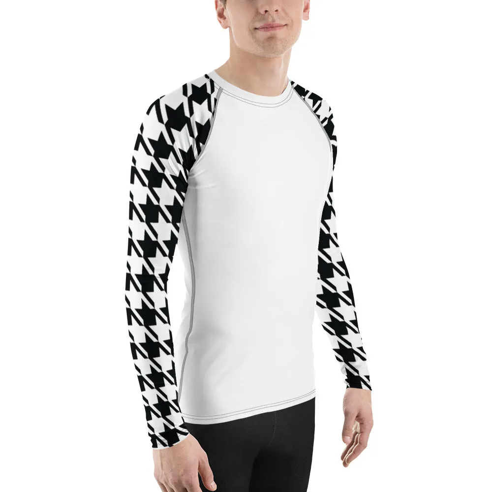 Sharp Style: Men's Houndstooth BJJ Compression Shirt Blanc