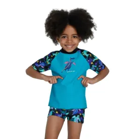 Speedo Toddler Boys Printed LS Rashie - Black/Aqua Green/Indaco