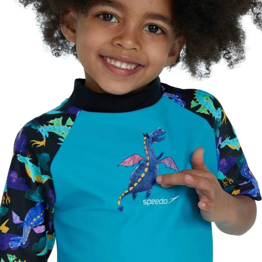 Speedo Toddler Boys Printed LS Rashie - Black/Aqua Green/Indaco