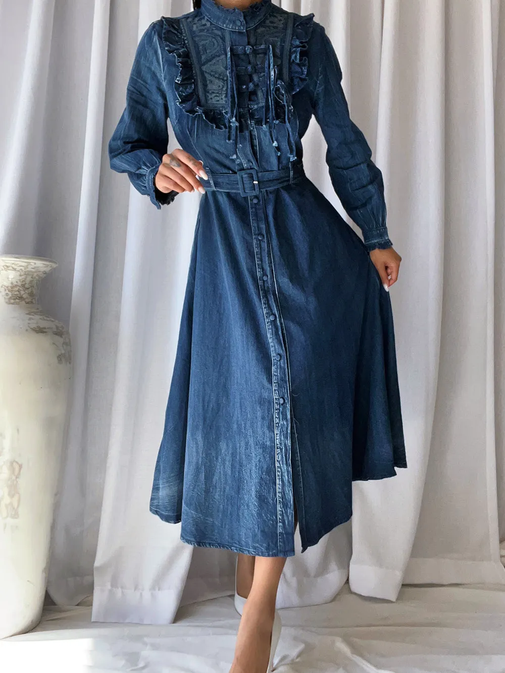 SSENA Embroidery Denim Dress