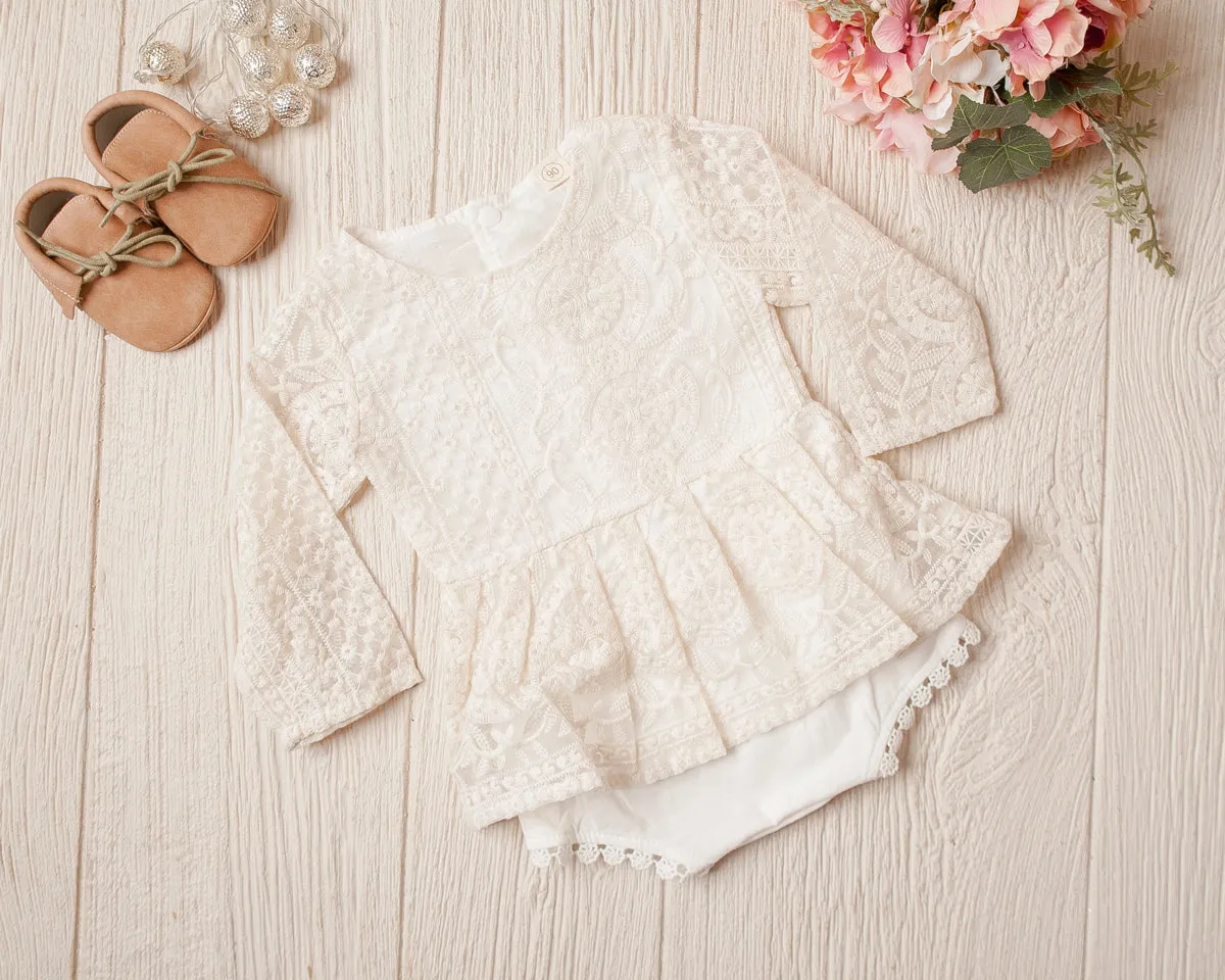 Stacey Lynn Ivory Lace Skirted Romper