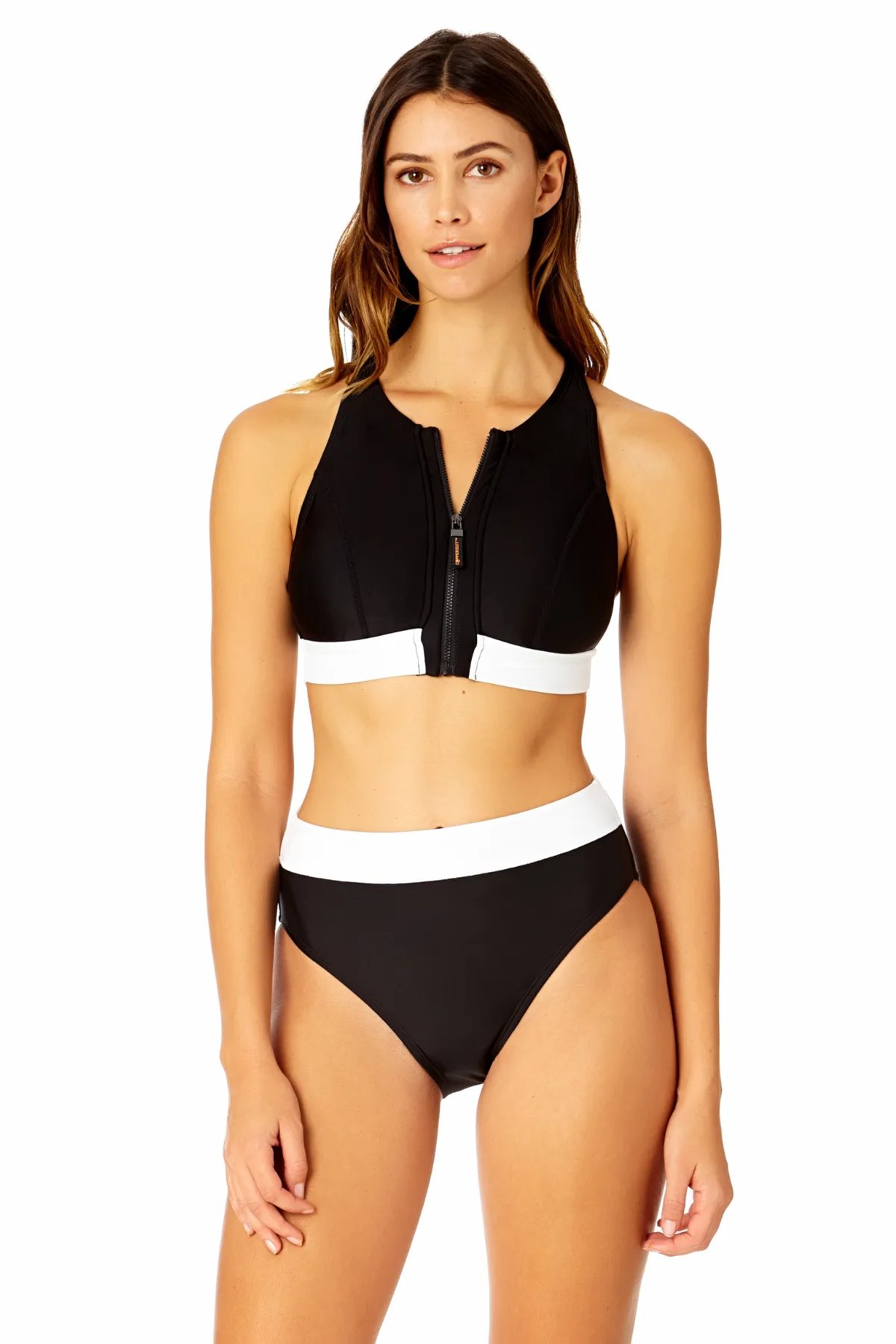 Women's Colorblock Zip Longline Bra Swim Top