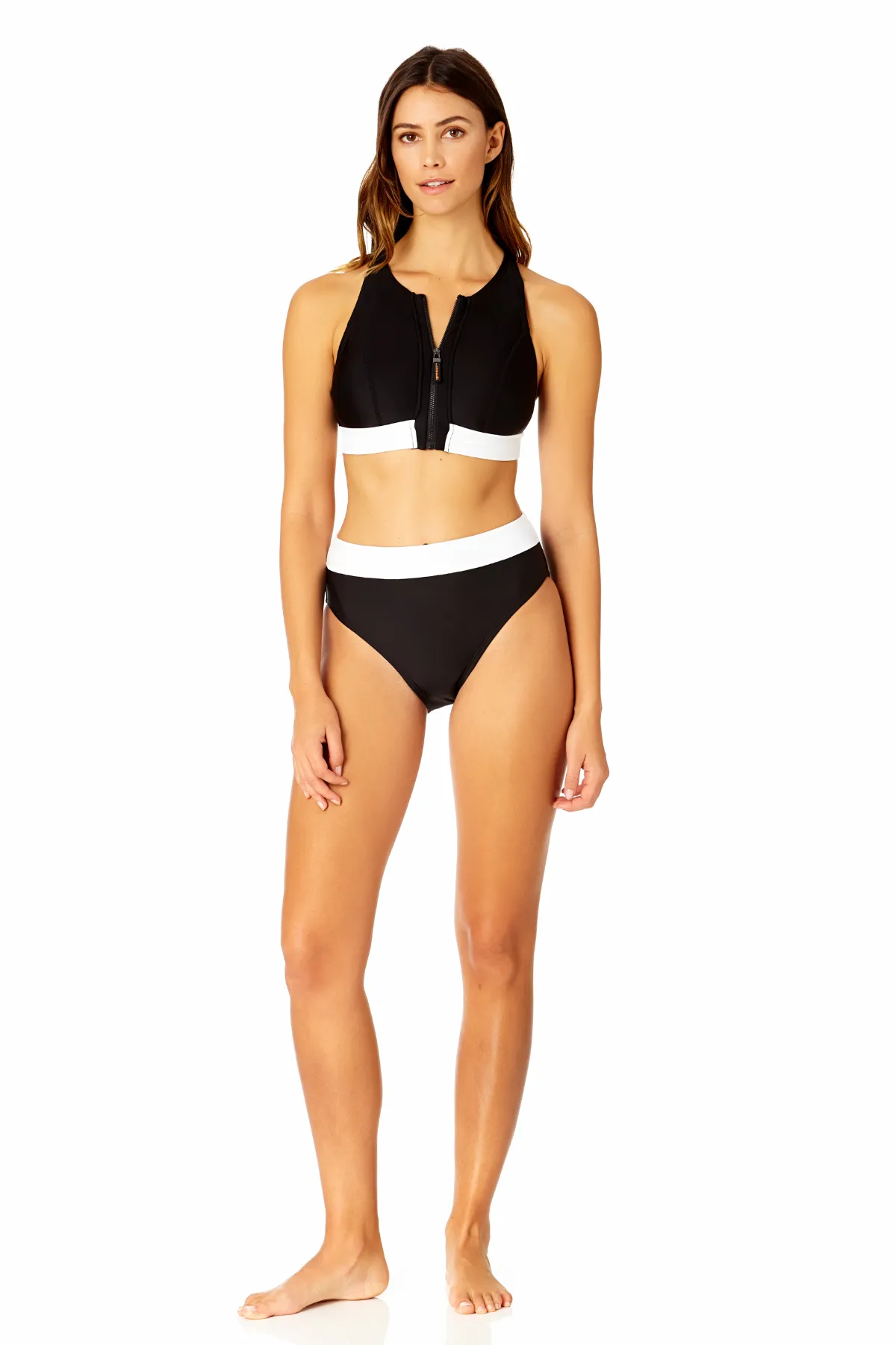 Women's Colorblock Zip Longline Bra Swim Top