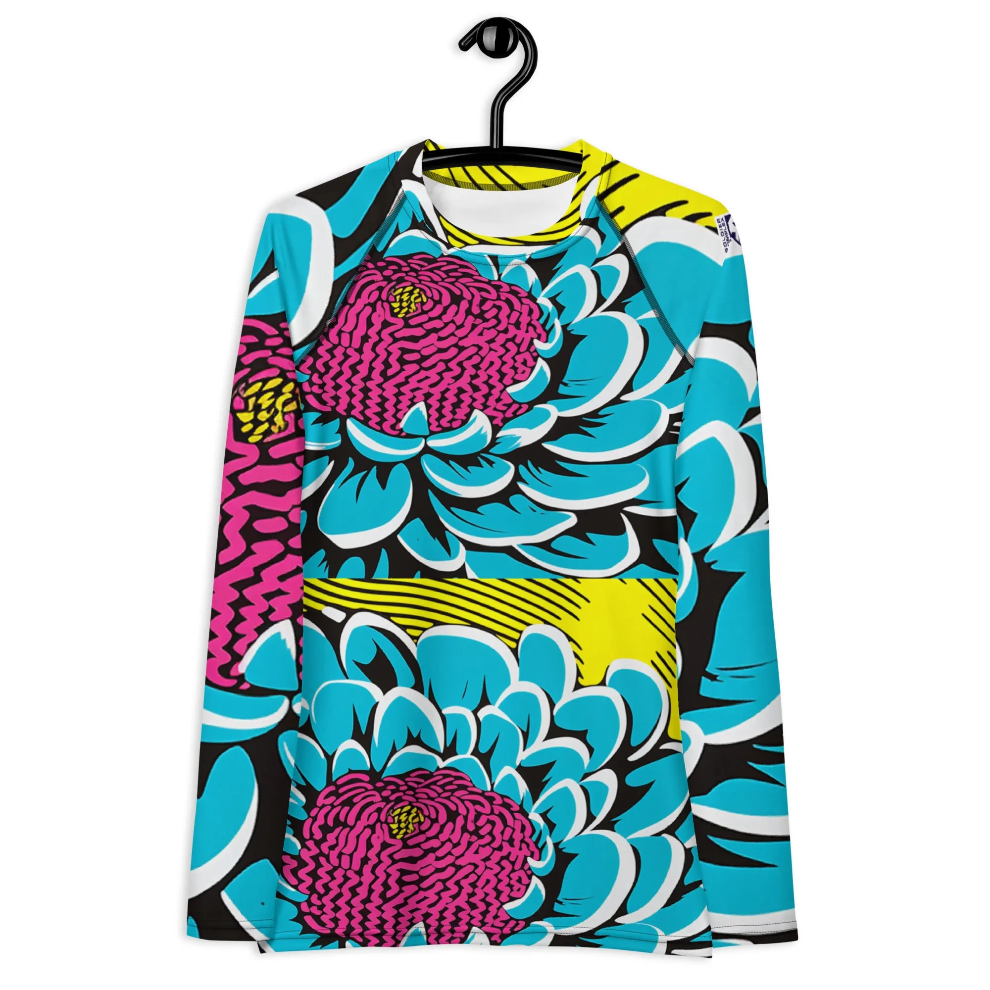 Women's Pop Art BJJ Long Sleeve Rash Guards - Roy Lichtenstein Inspired Dahlia Print 002