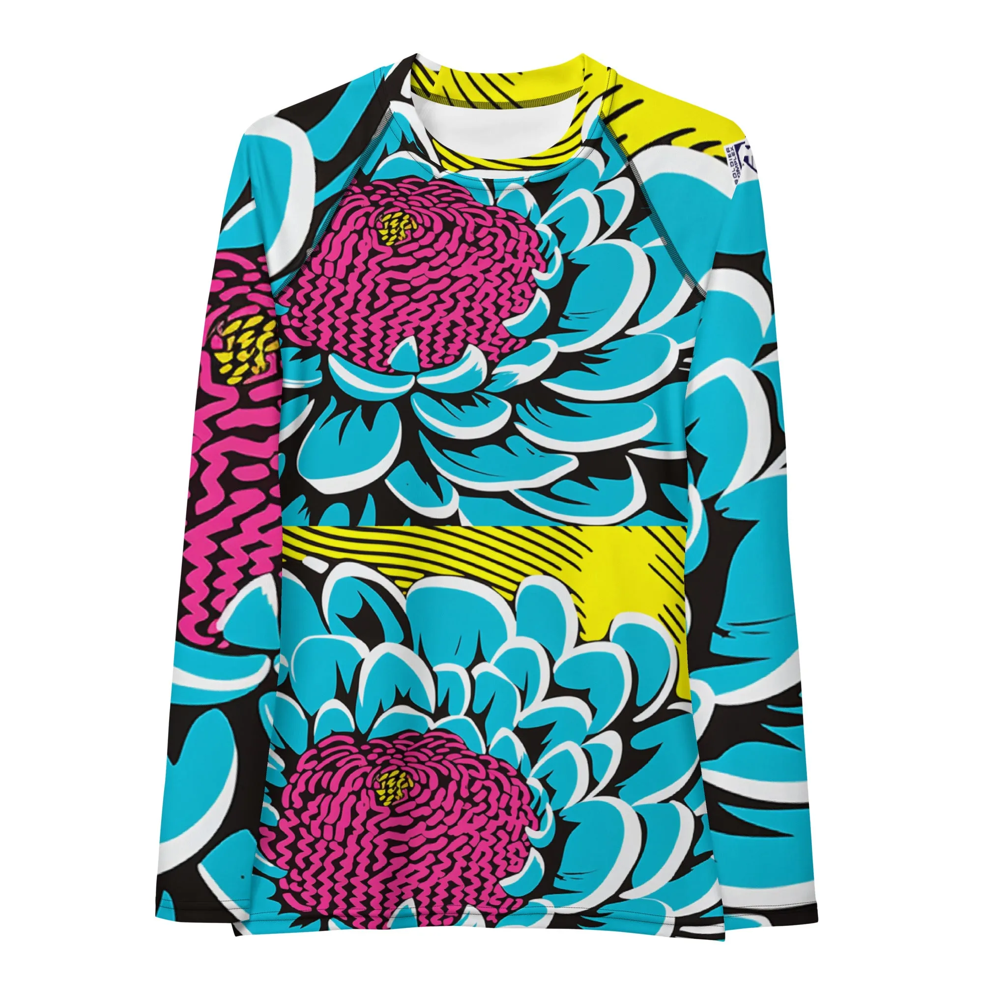 Women's Pop Art BJJ Long Sleeve Rash Guards - Roy Lichtenstein Inspired Dahlia Print 002